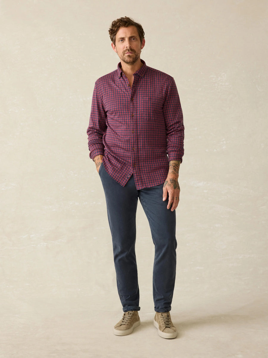 Coastline Knit Shirt - Navy/Red Gingham