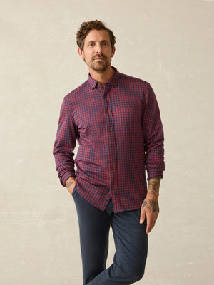 Coastline Knit Shirt - Navy/Red Gingham