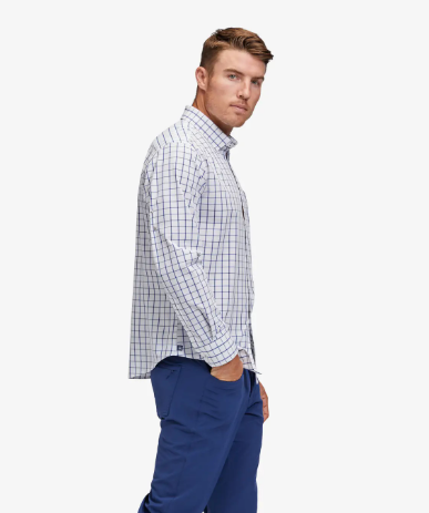 Leeward No Tuck - White Navy Windowpane