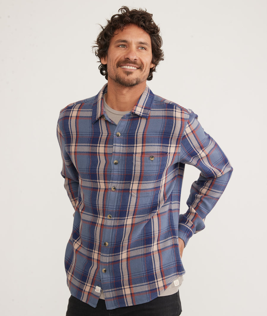 Cole Textured Twill Shirt - Large Blue Plaid