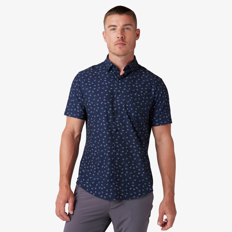 Leeward SS Dress Shirt - Navy Airplane Print